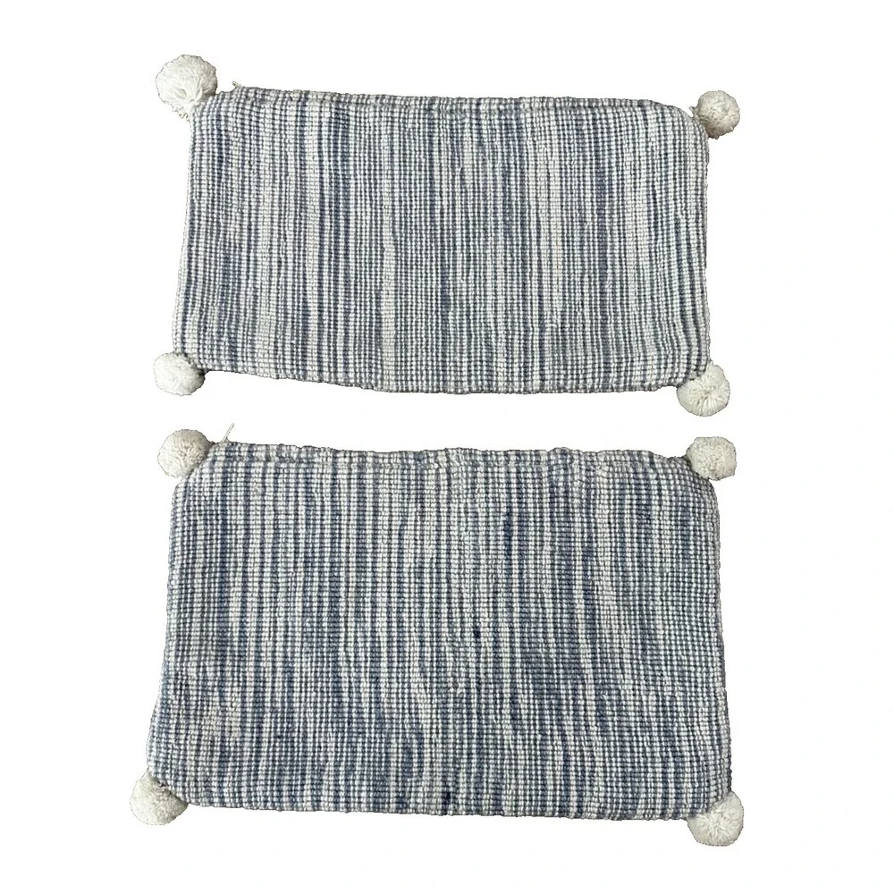 Serena + Lily Bennington pillow covers Heathered Coastal Blue Set Poms 12x21 NEW
